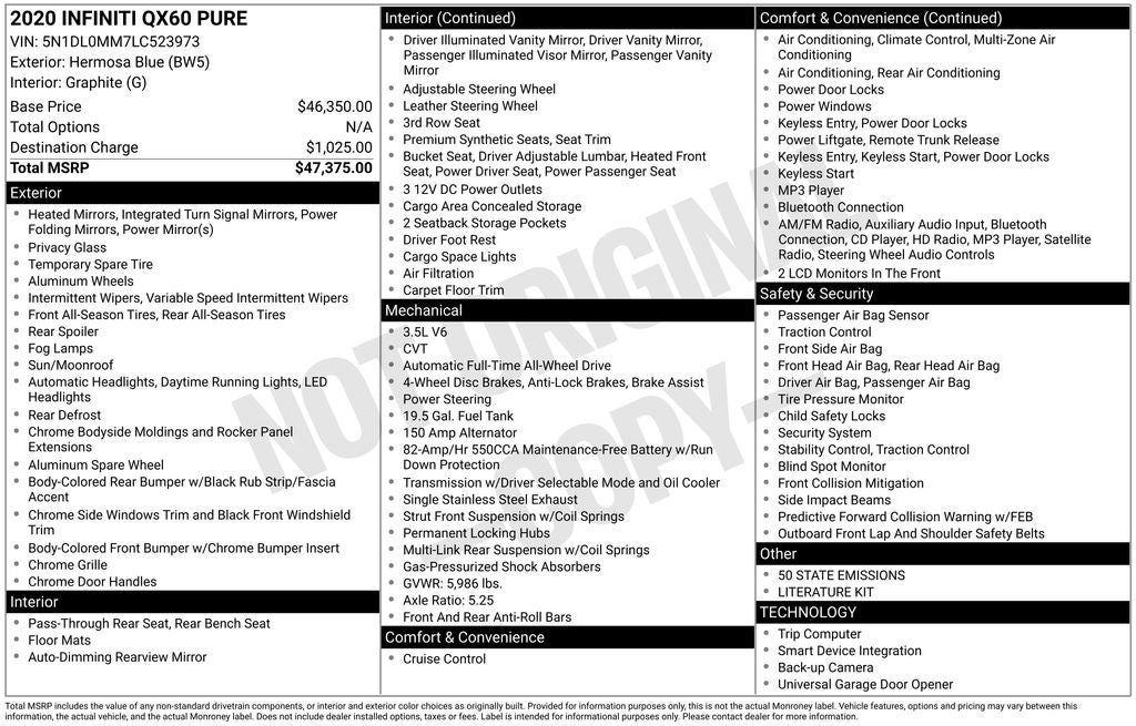 2020 INFINITI QX60 PURE AWD