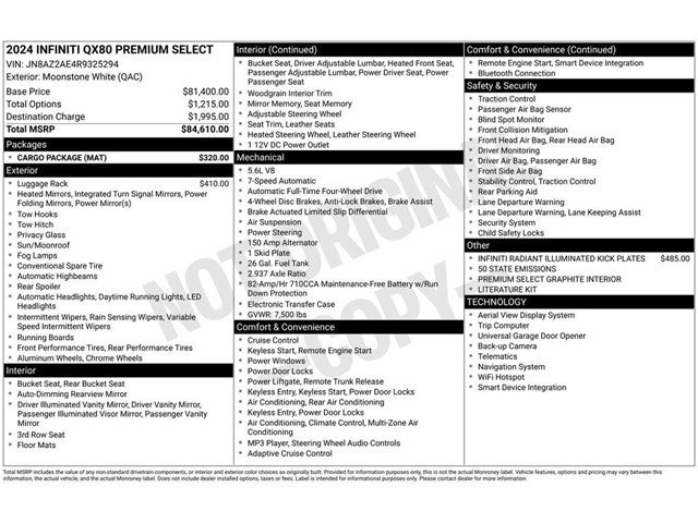 2024 INFINITI QX80 PREMIUM SELECT 4WD