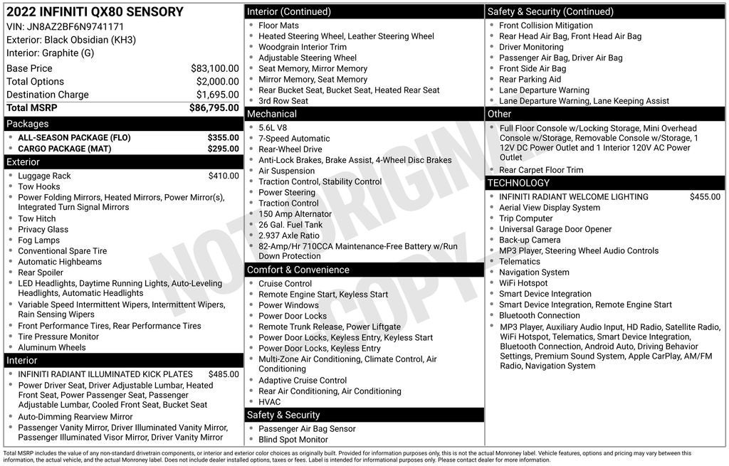 2022 INFINITI QX80 SENSORY 2WD