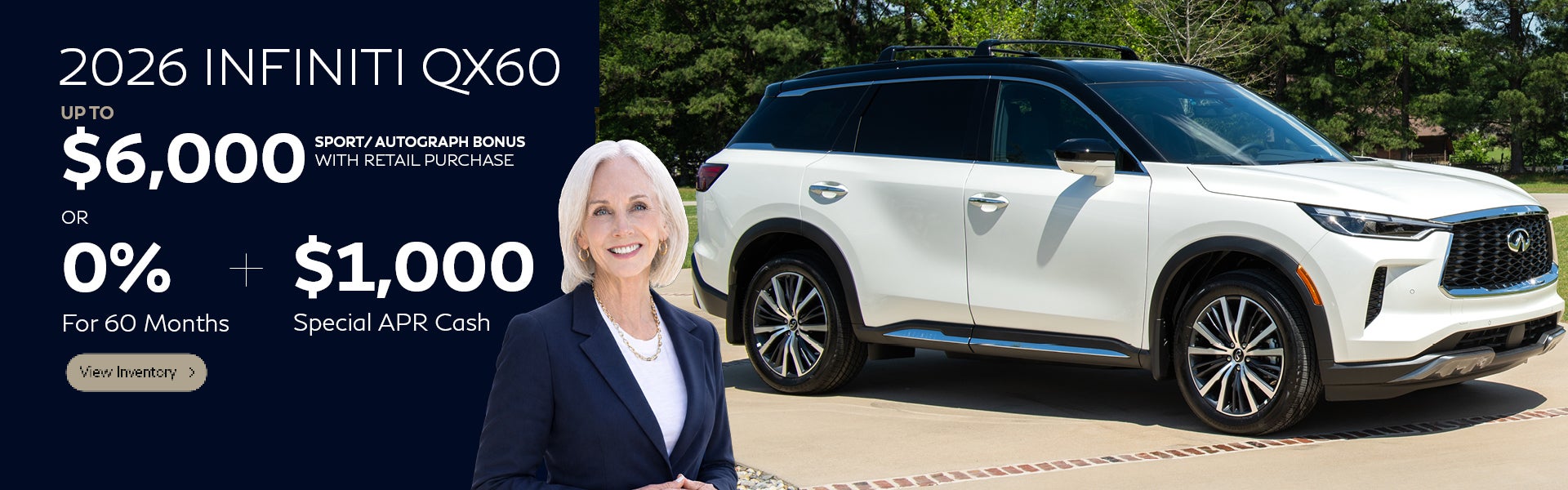 0.0% APR financing for 60 months on new 2026 QX60 PURE & LUX